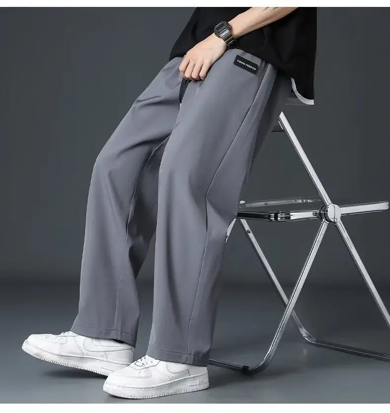 Men's Black Ice Silk Loose Cropped Pants Plus Size — feature 13