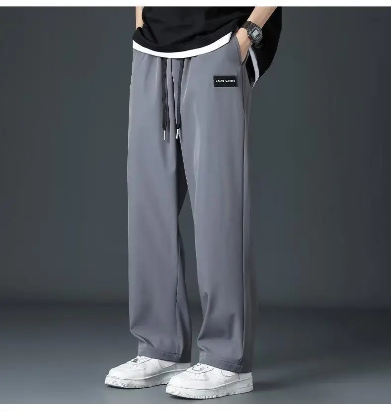 Men's Black Ice Silk Loose Cropped Pants Plus Size — feature 14