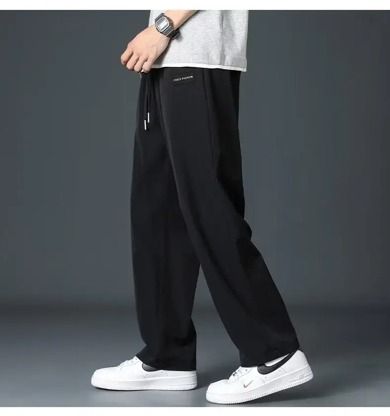 Men's Black Ice Silk Loose Cropped Pants Plus Size — feature 18
