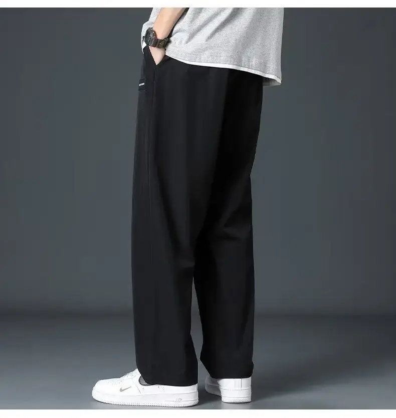 Men's Black Ice Silk Loose Cropped Pants Plus Size — feature 19