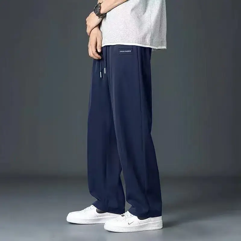 Men's Black Ice Silk Loose Cropped Pants Plus Size - Image 3