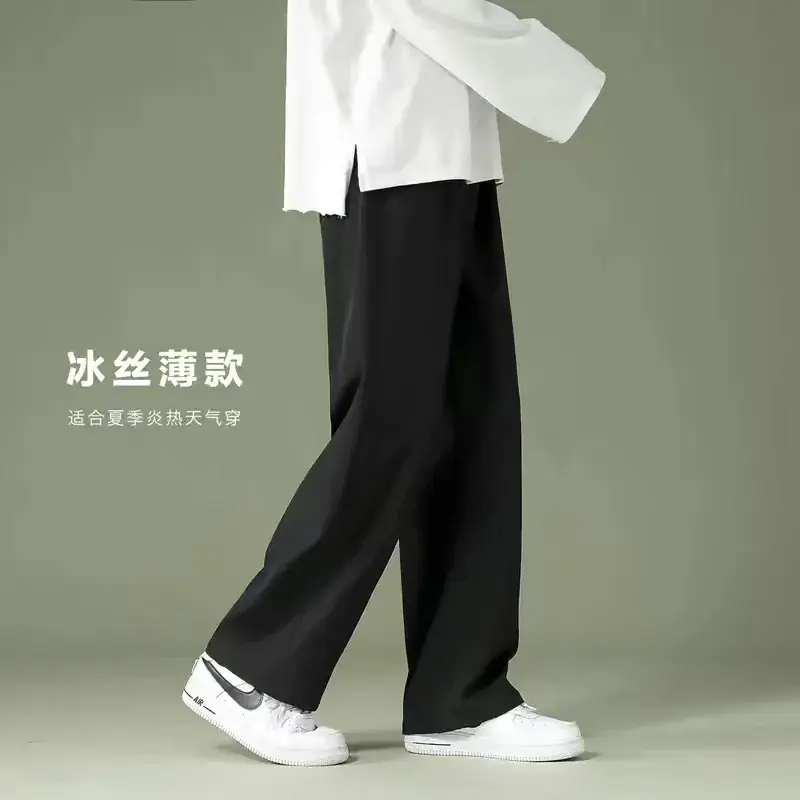 Men's Black Ice Silk Loose Cropped Pants Plus Size - Image 4