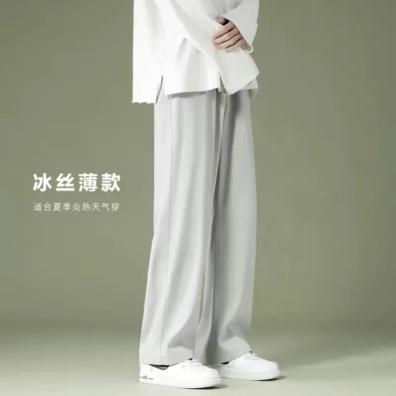 Men's Black Ice Silk Loose Cropped Pants Plus Size - Image 6