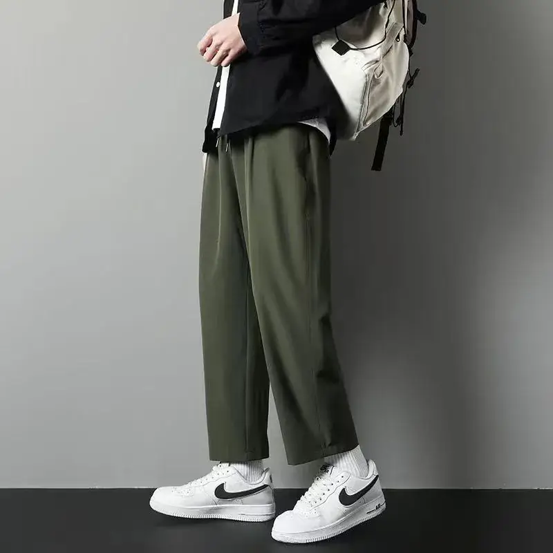 Men's Black Ice Silk Loose Cropped Pants Plus Size - Image 8