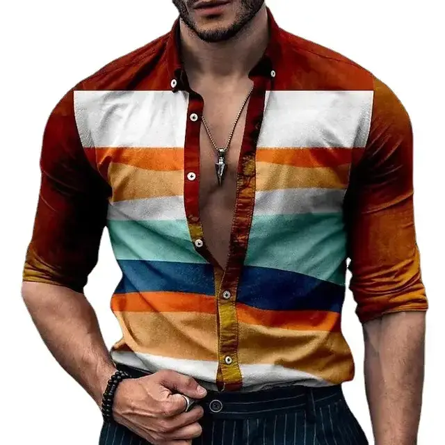 2023 Men's 3D Printed Long Sleeve Shirt Blue Orange - Image 13