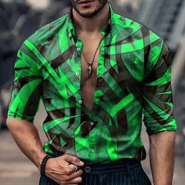 2023 Men's 3D Printed Long Sleeve Shirt Blue Orange — feature 4