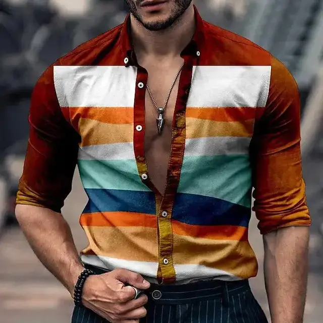 2023 Men's 3D Printed Long Sleeve Shirt Blue Orange — feature 5