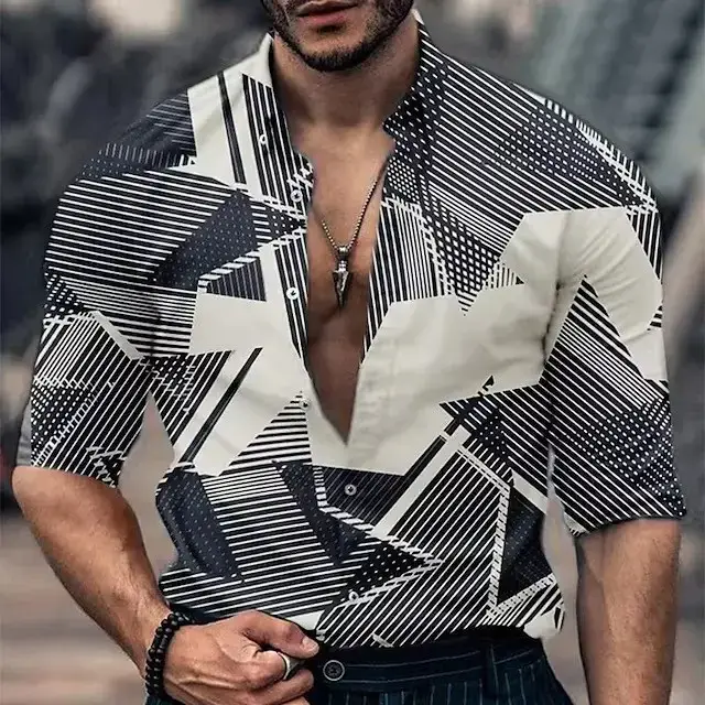2023 Men's 3D Printed Long Sleeve Shirt Blue Orange — feature 6