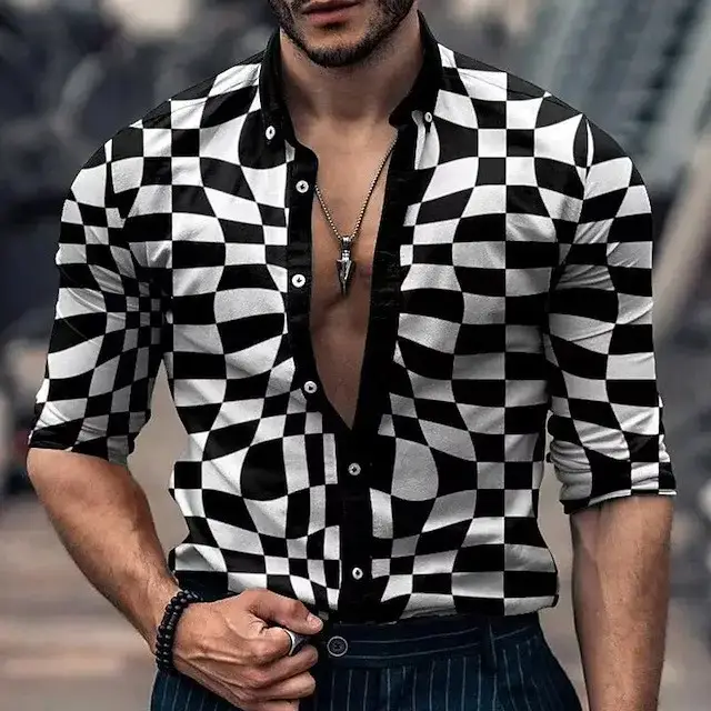 2023 Men's 3D Printed Long Sleeve Shirt Blue Orange — feature 7