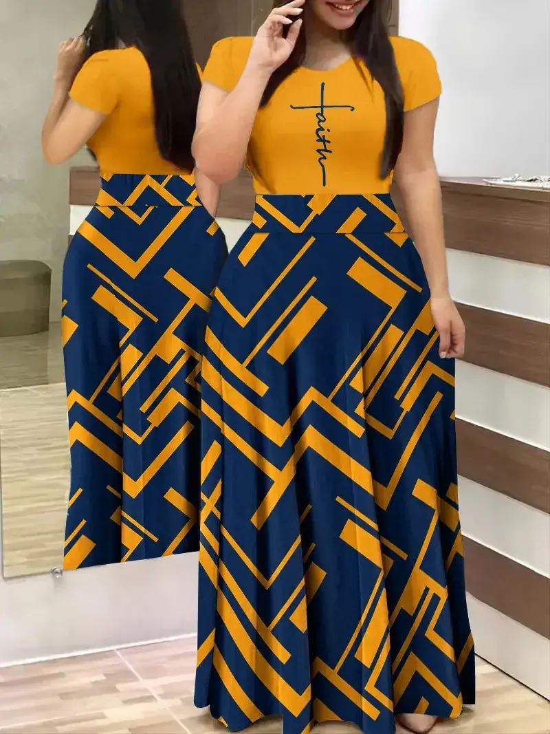 2023 Navy Blue Anchor Print Long Sleeve Dress - Image 6