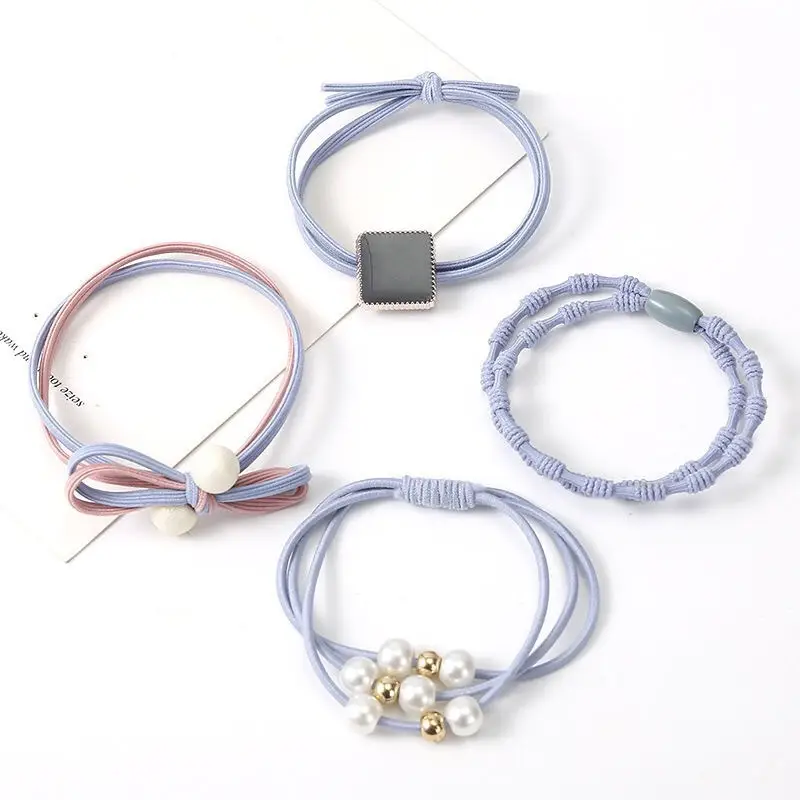 Korean Style Blue Crystal Hair Rope Bracelet Set - Image 6