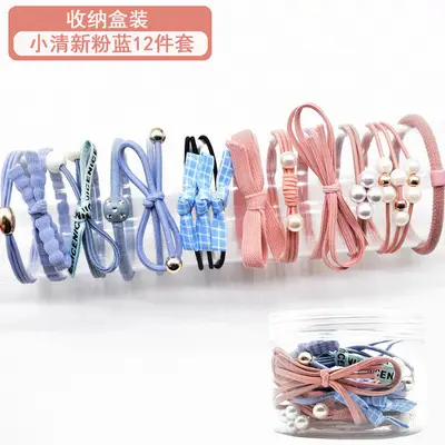 Korean Style Blue Crystal Hair Rope Bracelet Set - Image 2