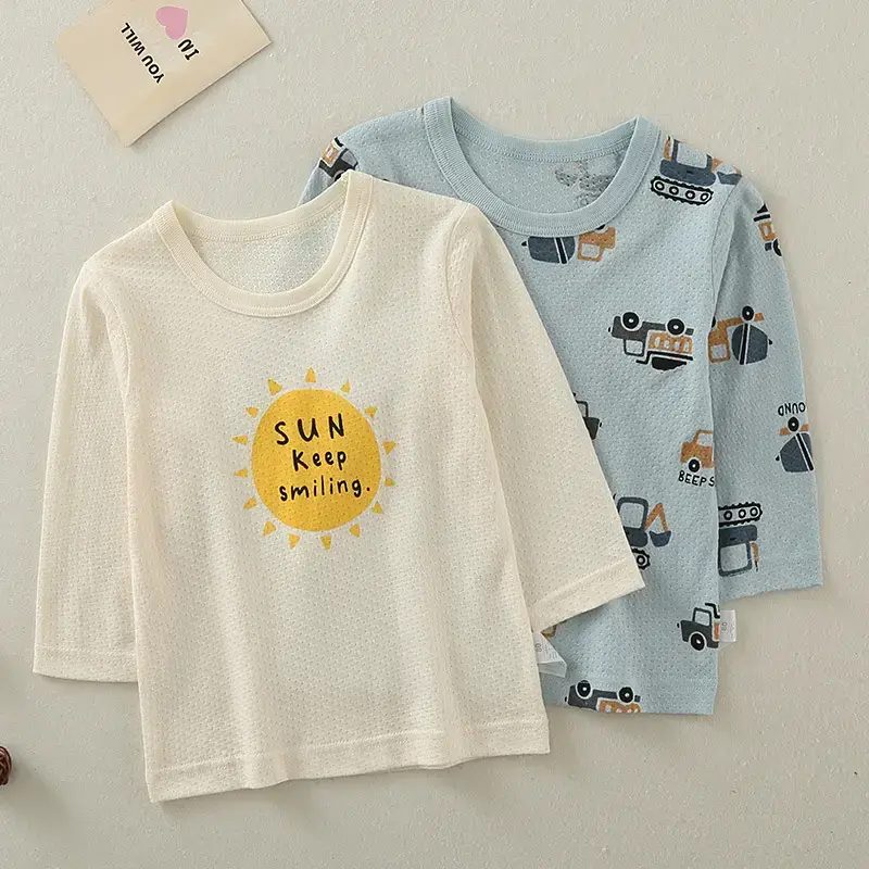 2023 Summer Baby T-Shirt White Sun Print Light Blue Patterned - Image 2