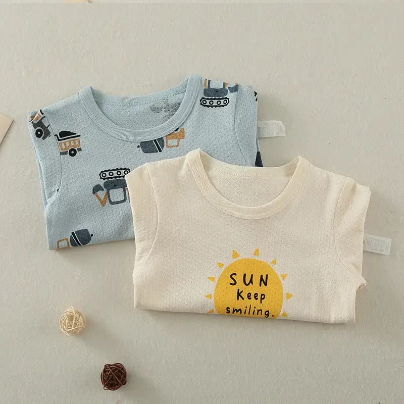 2023 Summer Baby T-Shirt White Sun Print Light Blue Patterned - Image 3