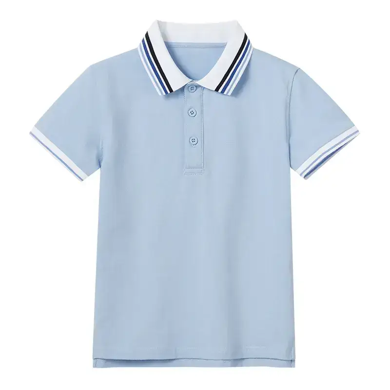 Children's Cotton Polo Shirt Light Blue Primary School Uniform - Image 8
