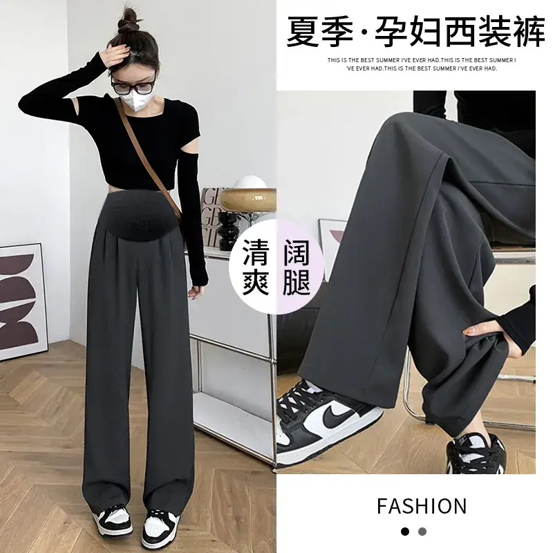 Pregnant Women Ice Silk Wide Leg Pants Black - Image 6