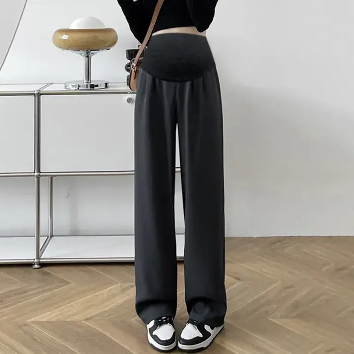 Pregnant Women Ice Silk Wide Leg Pants Black - Image 2
