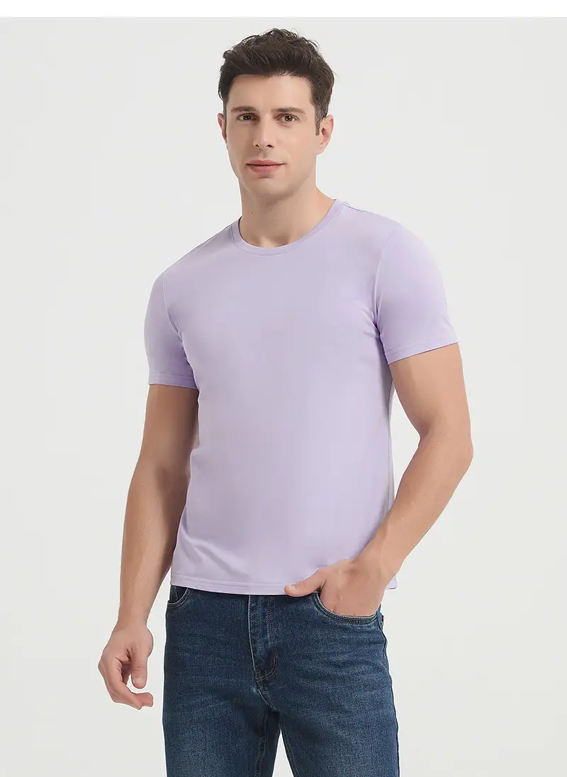 Men's Long-Lasting Cotton T-Shirt Pink Round Neck — feature 52