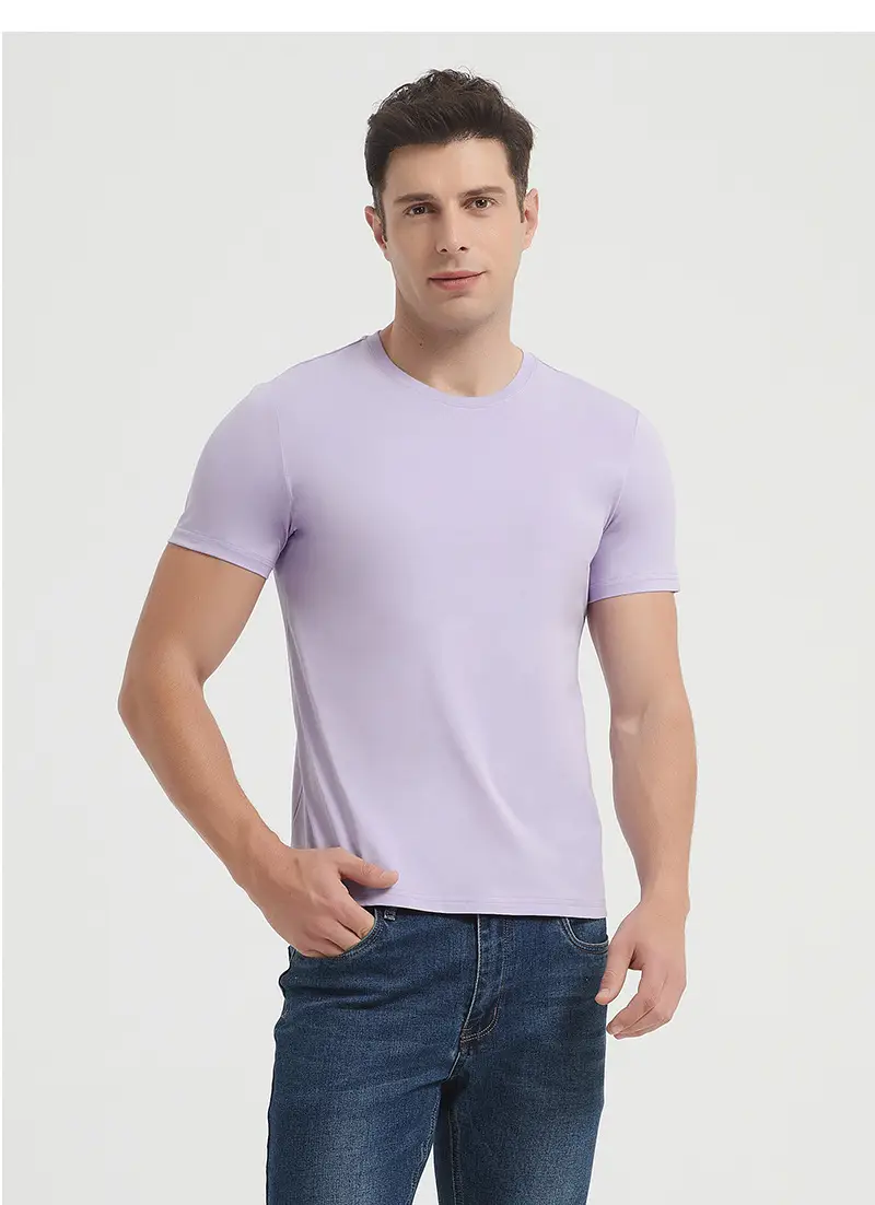 Men's Long-Lasting Cotton T-Shirt Pink Round Neck — feature 53