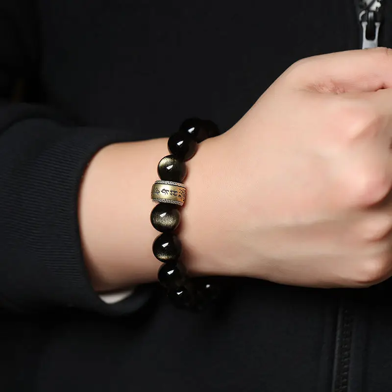 Gold Obsidian Zodiac Bracelet for Men Birth Year Gift