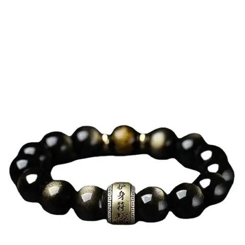 Gold Obsidian Zodiac Bracelet for Men Birth Year Gift
