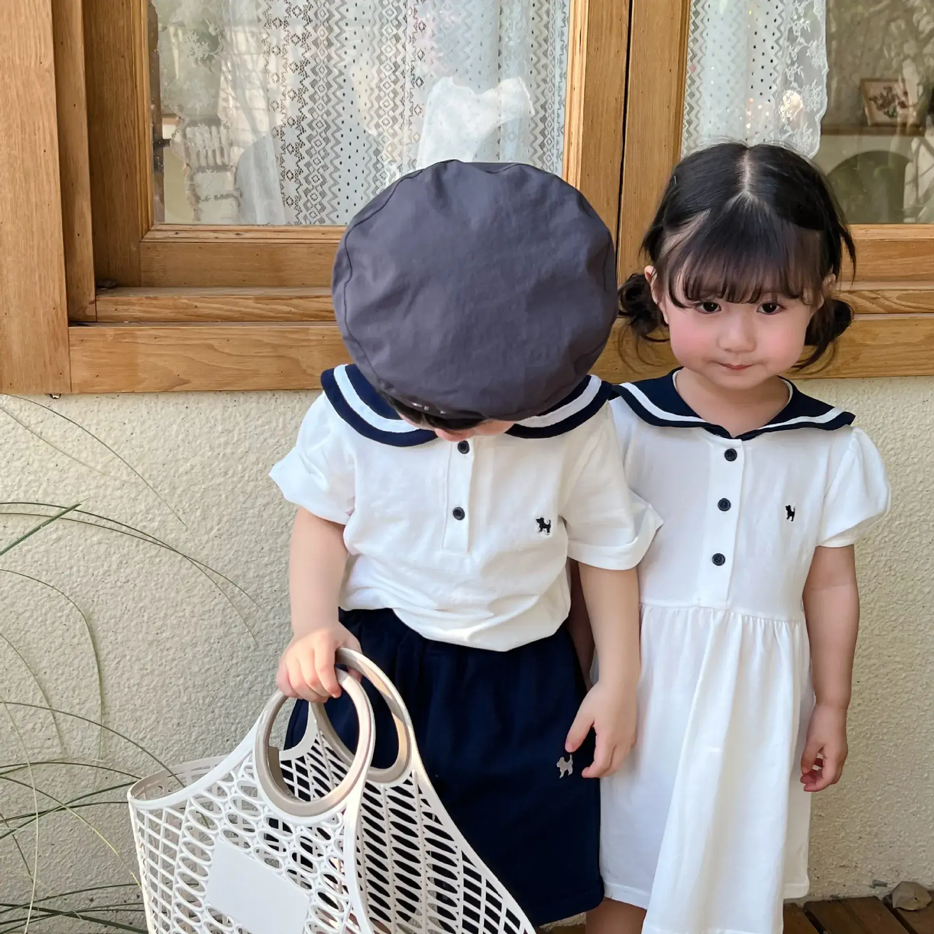 Brother & Sister Navy Collar Shorts Suit Summer Kids