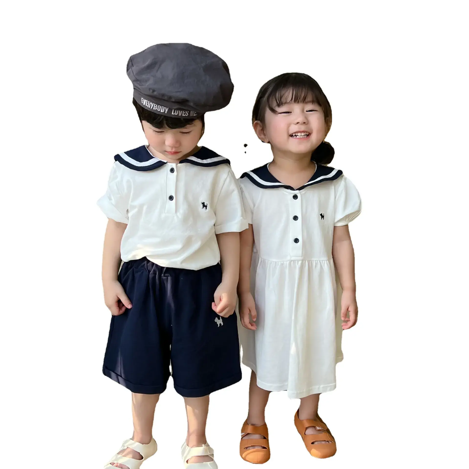 Brother & Sister Navy Collar Shorts Suit Summer Kids