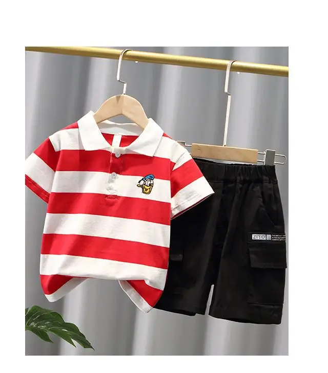 Children Striped Polo Shirt & Black Shorts Set — feature 10