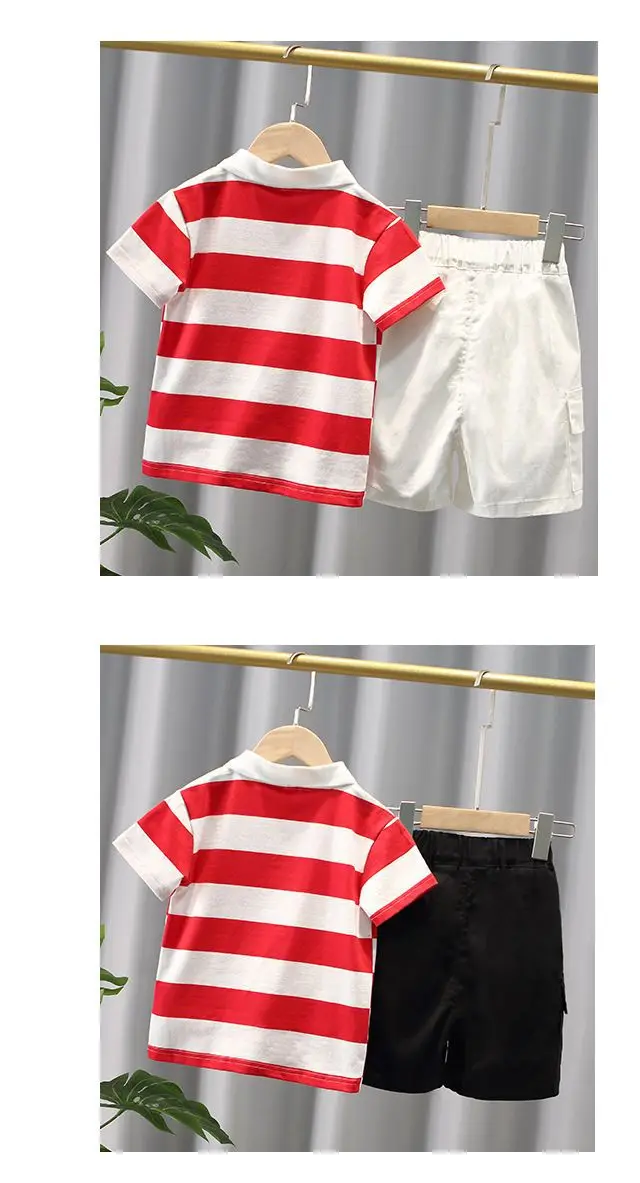 Children Striped Polo Shirt & Black Shorts Set — feature 11