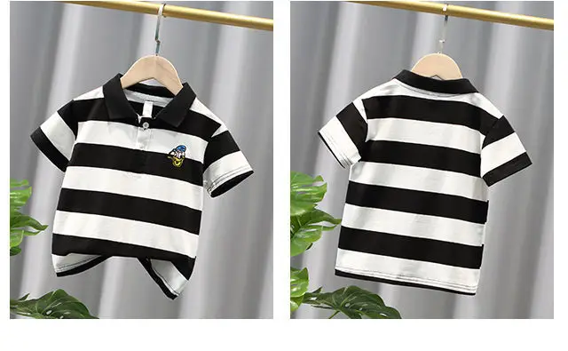 Children Striped Polo Shirt & Black Shorts Set — feature 3