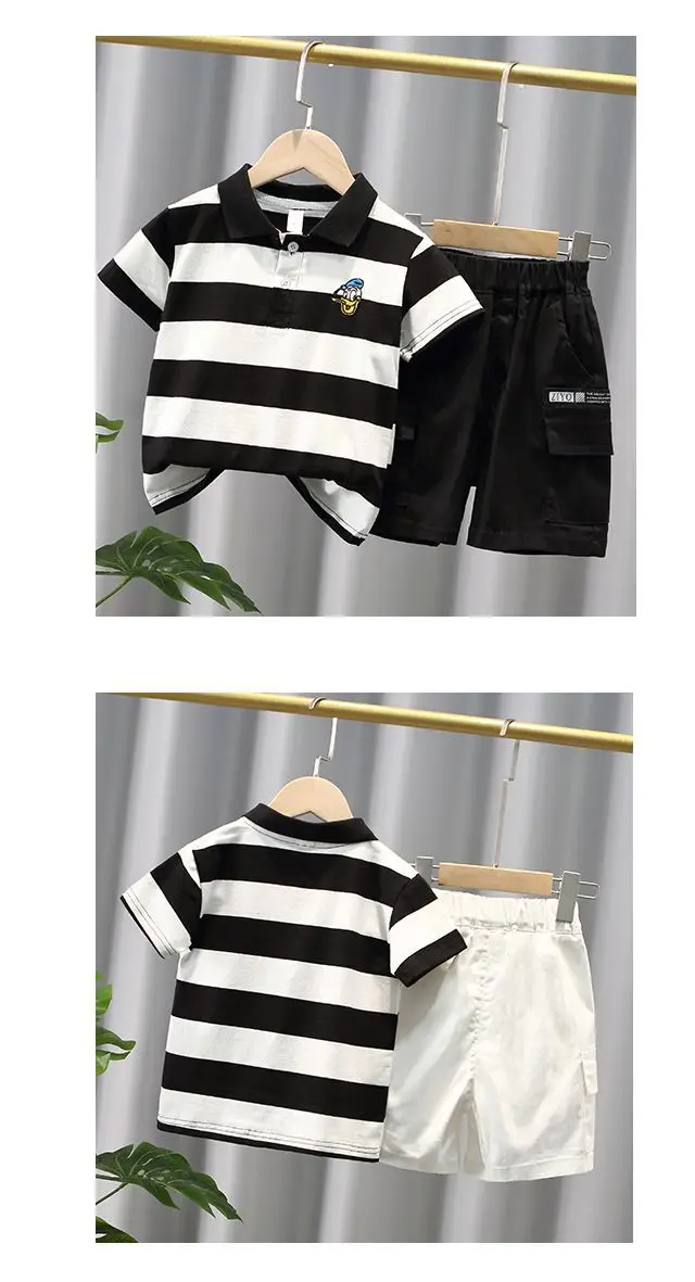 Children Striped Polo Shirt & Black Shorts Set — feature 6
