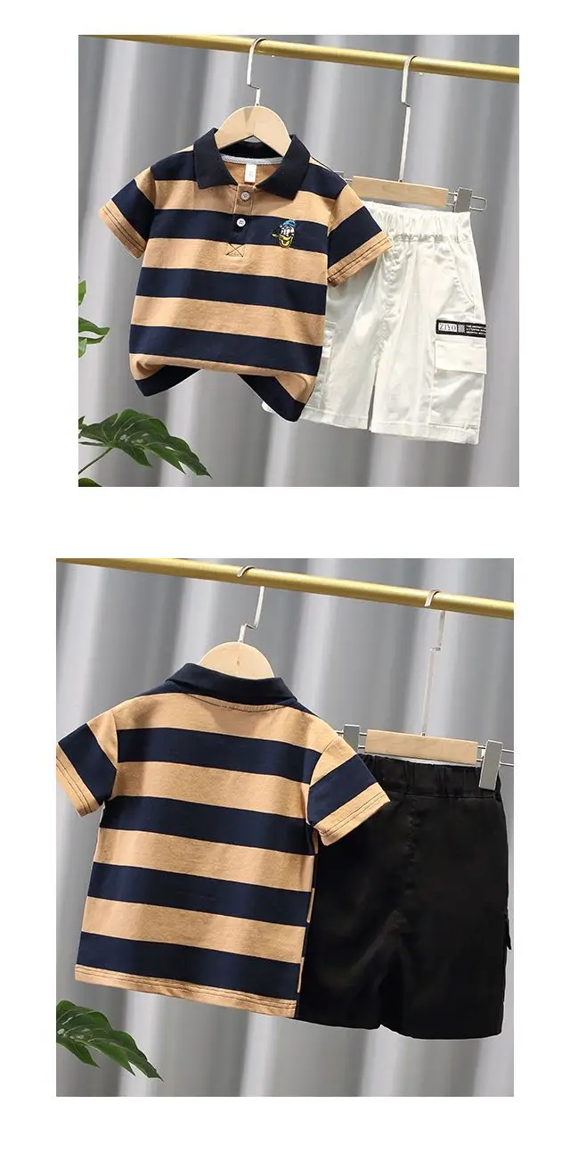 Children Striped Polo Shirt & Black Shorts Set — feature 8