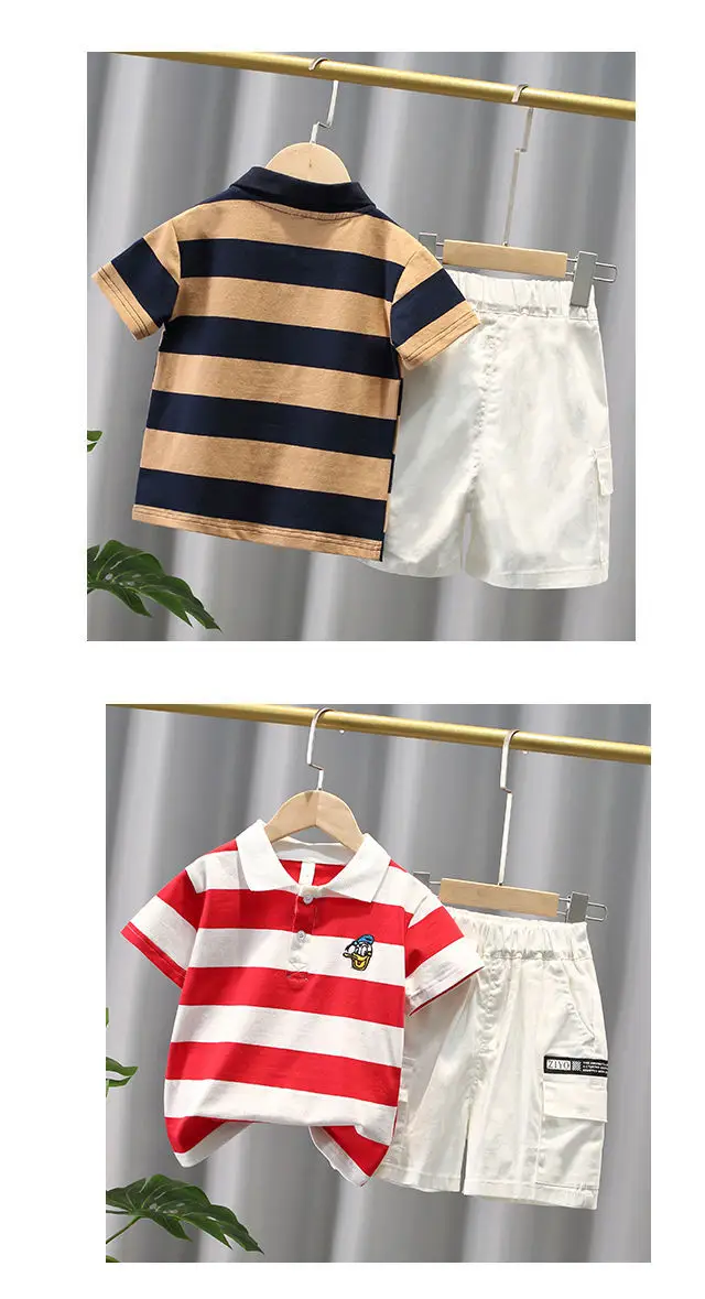 Children Striped Polo Shirt & Black Shorts Set — feature 9