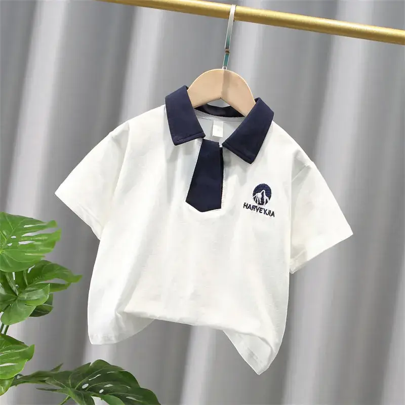 Navy Polo Shirt with White Collar & Logo - Image 4