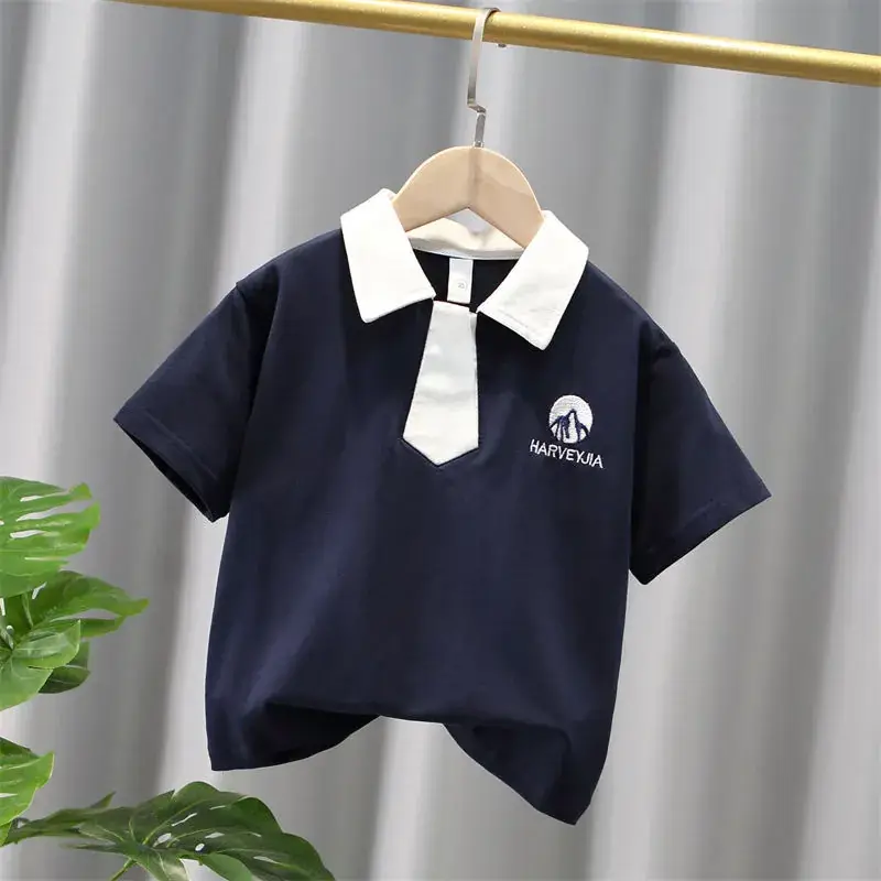 Navy Polo Shirt with White Collar & Logo - Image 2