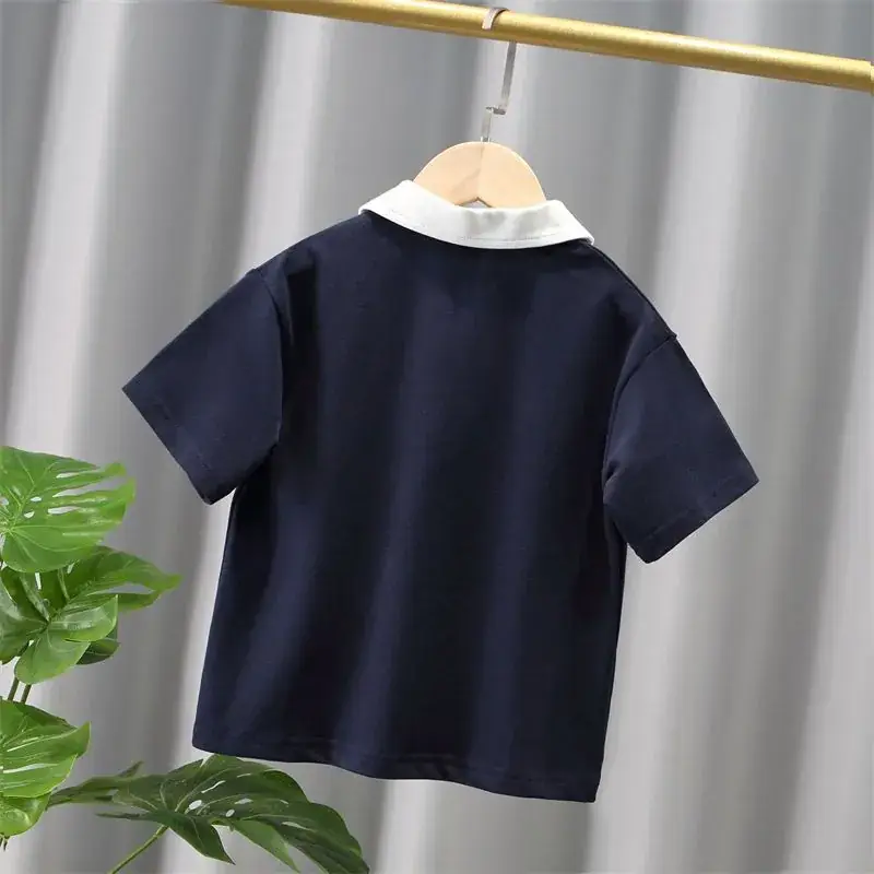Navy Polo Shirt with White Collar & Logo - Image 6