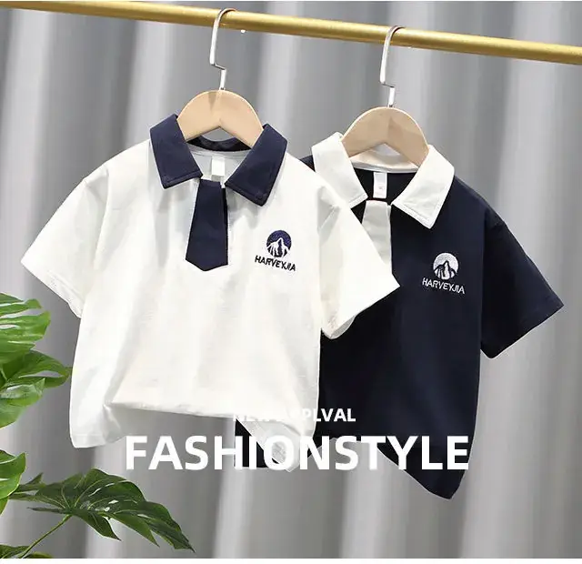 Navy Polo Shirt with White Collar & Logo — feature 1