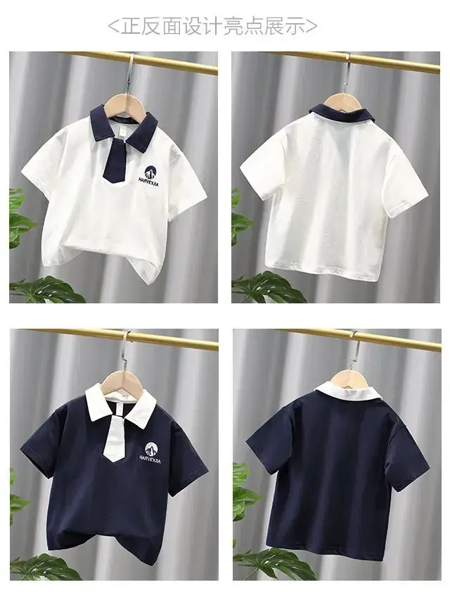 Navy Polo Shirt with White Collar & Logo — feature 2