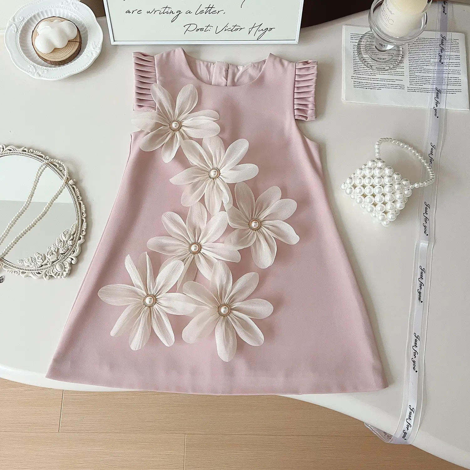Pink Ice Silk Sleeveless Vest Dress for Girls — feature 11