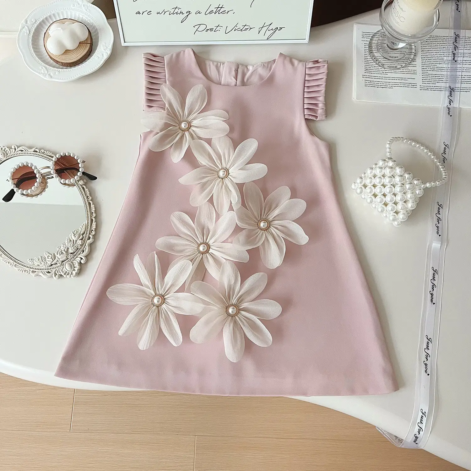 Pink Ice Silk Sleeveless Vest Dress for Girls — feature 3