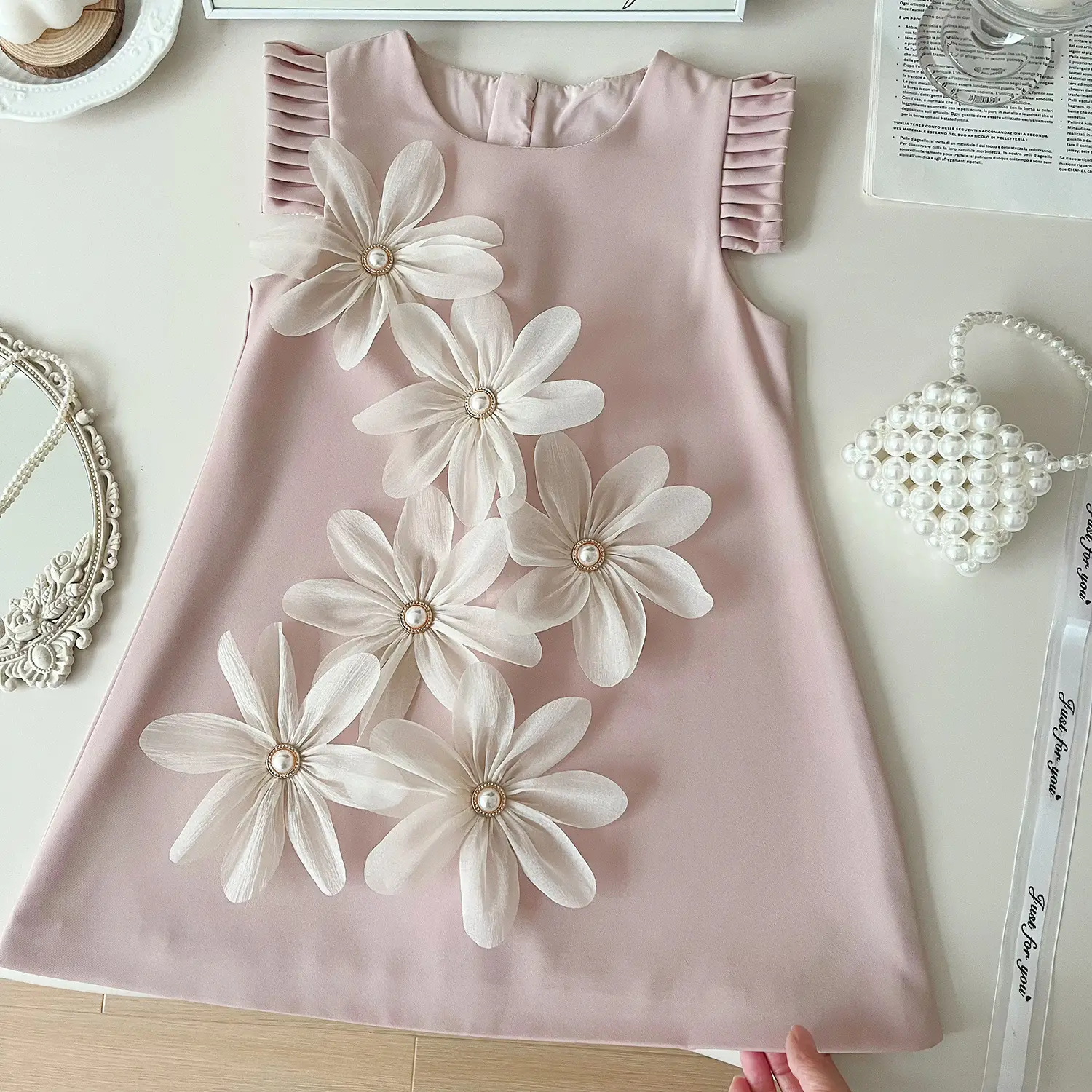 Pink Ice Silk Sleeveless Vest Dress for Girls — feature 5