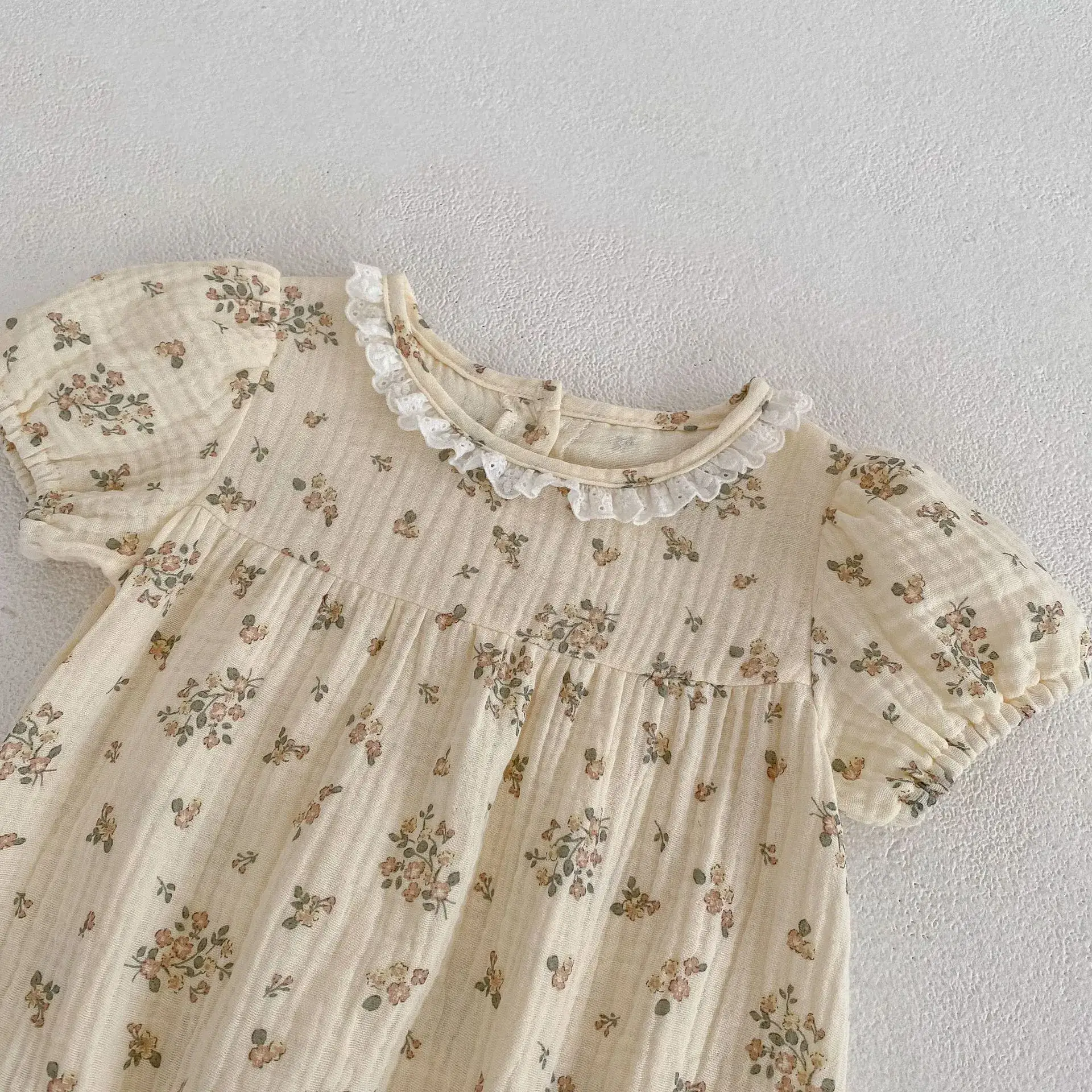 Cotton Floral Lace Baby One-Piece Romper Set - Image 5