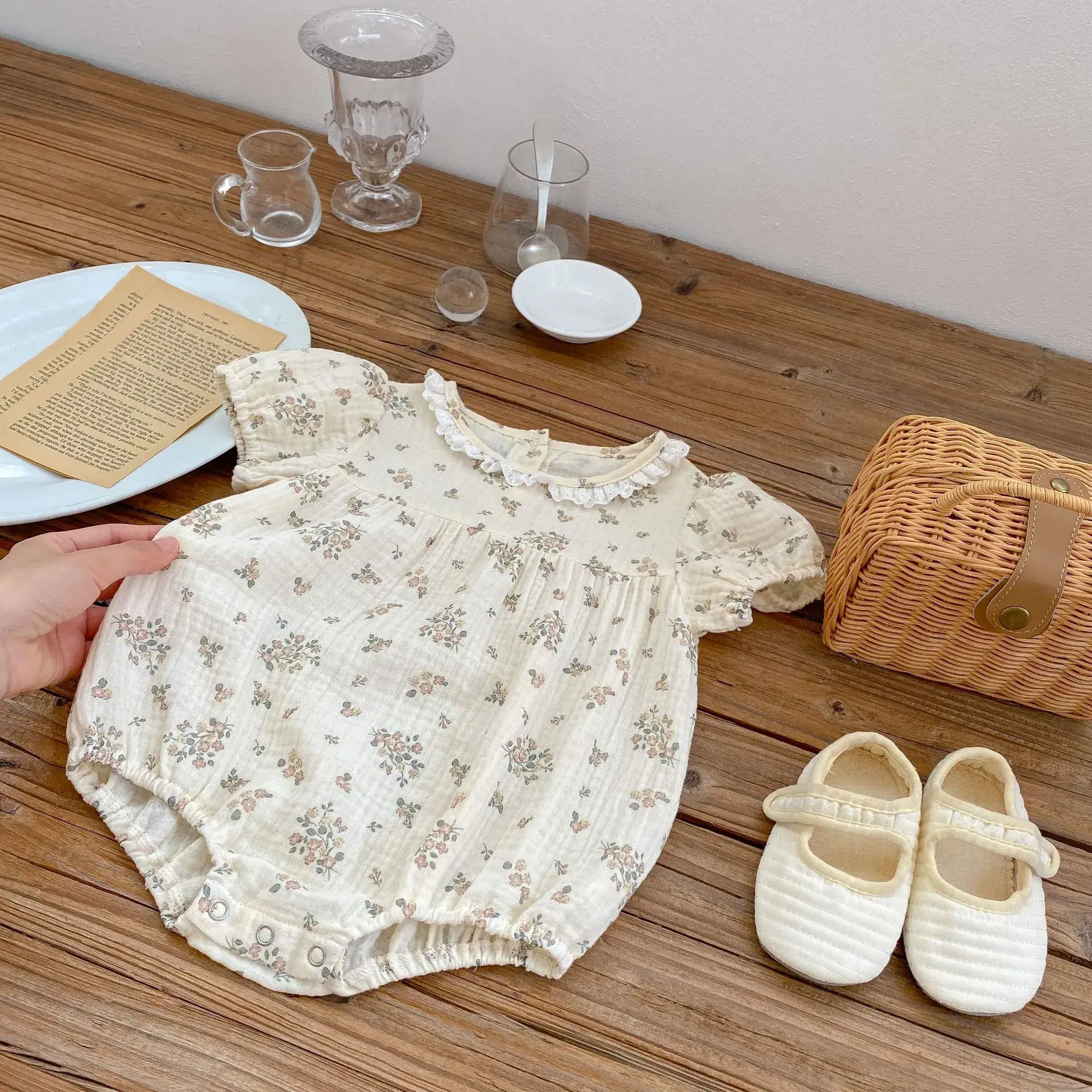 Cotton Floral Lace Baby One-Piece Romper Set — feature 6