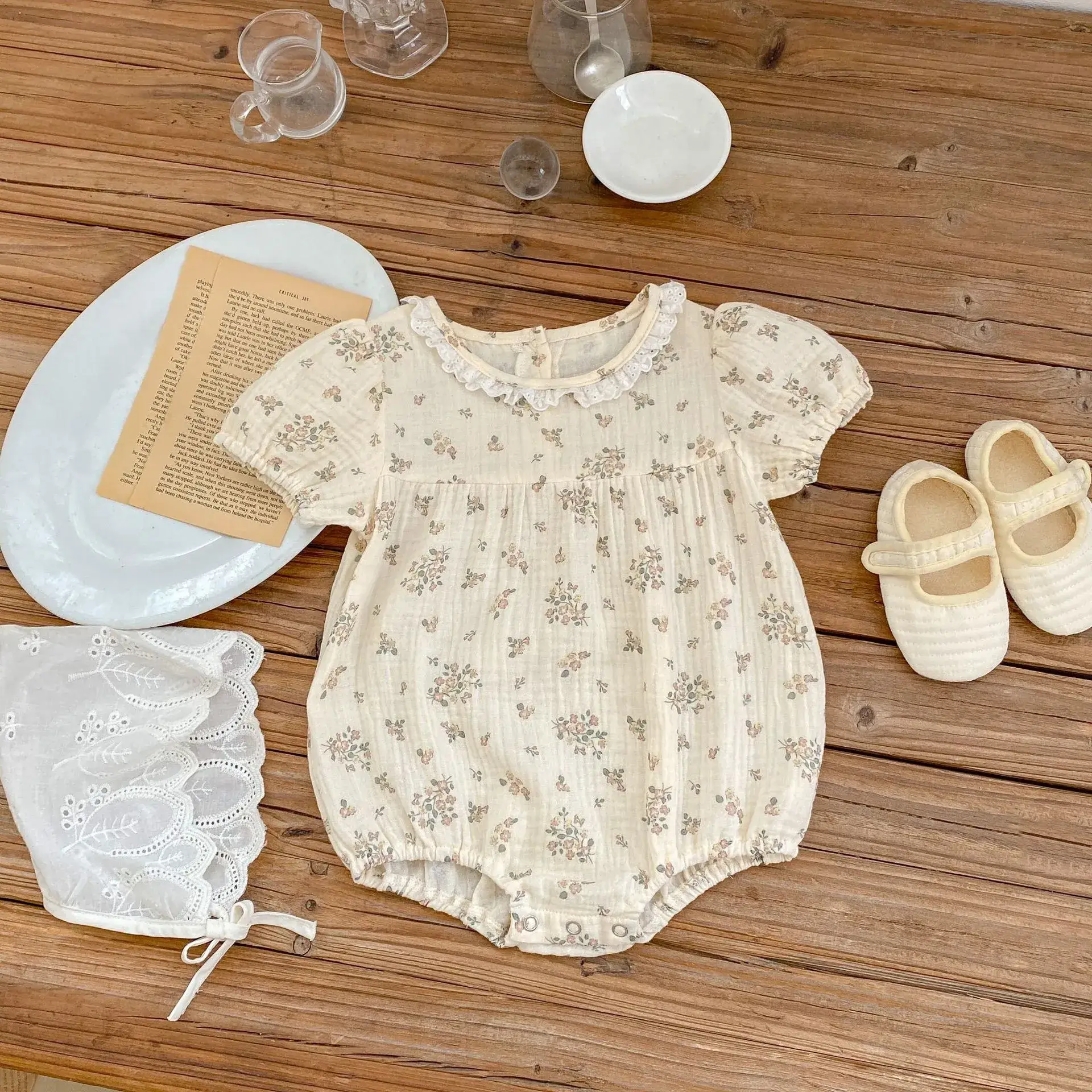 Cotton Floral Lace Baby One-Piece Romper Set — feature 8