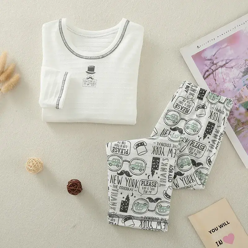 Baby Boys Cotton Long Sleeve Suit White Graphic Pants - Image 3