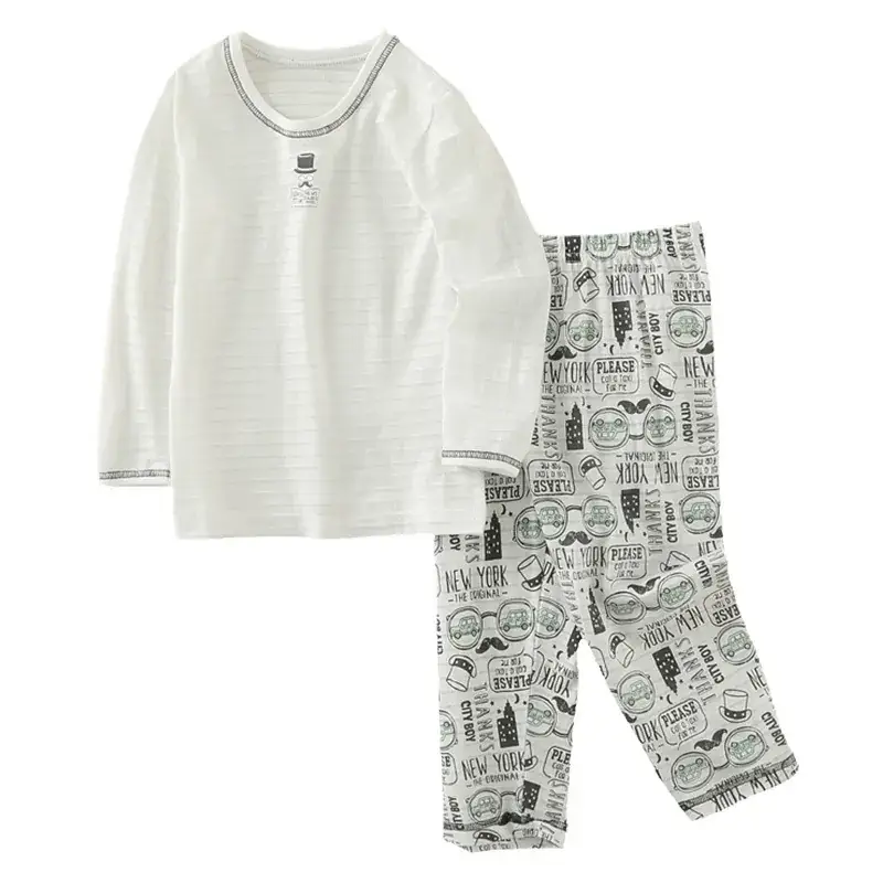 Baby Boys Cotton Long Sleeve Suit White Graphic Pants - Image 6