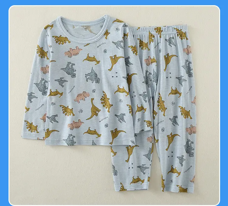 Children's Dinosaur Printed Cotton Pajama Set White — feature 16