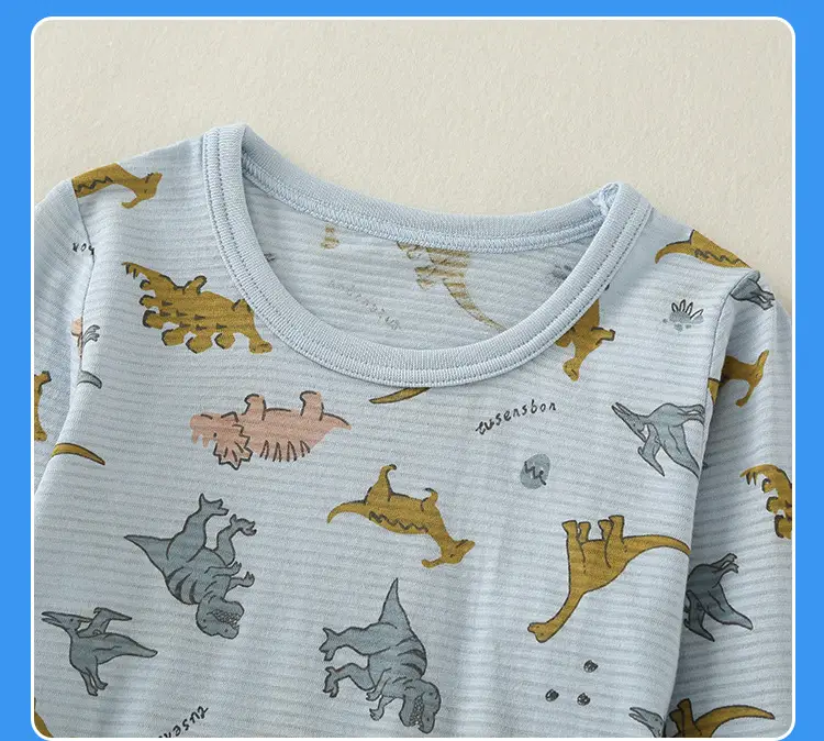 Children's Dinosaur Printed Cotton Pajama Set White — feature 17