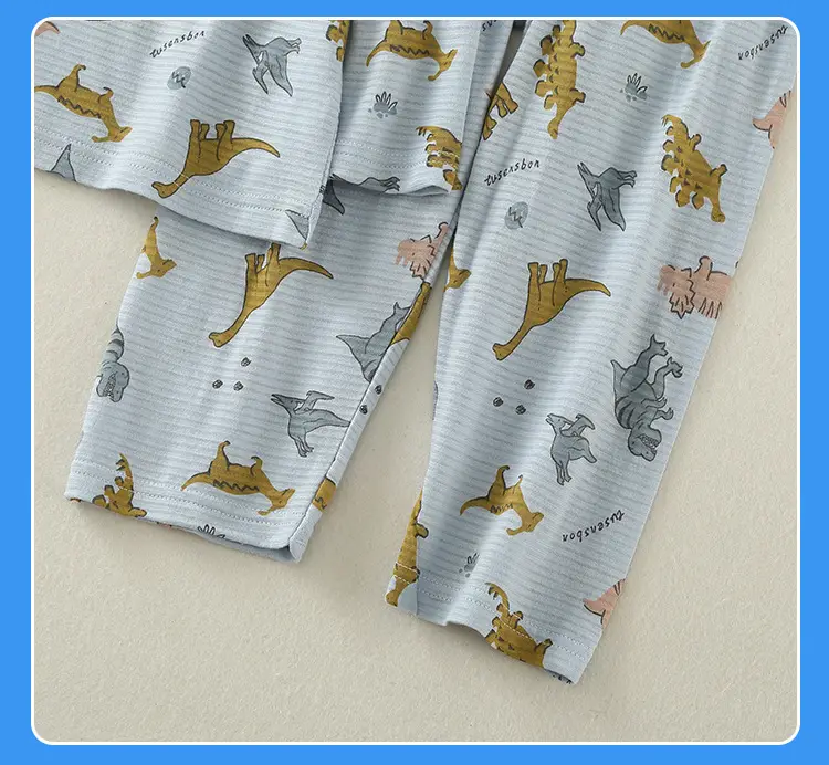 Children's Dinosaur Printed Cotton Pajama Set White — feature 18