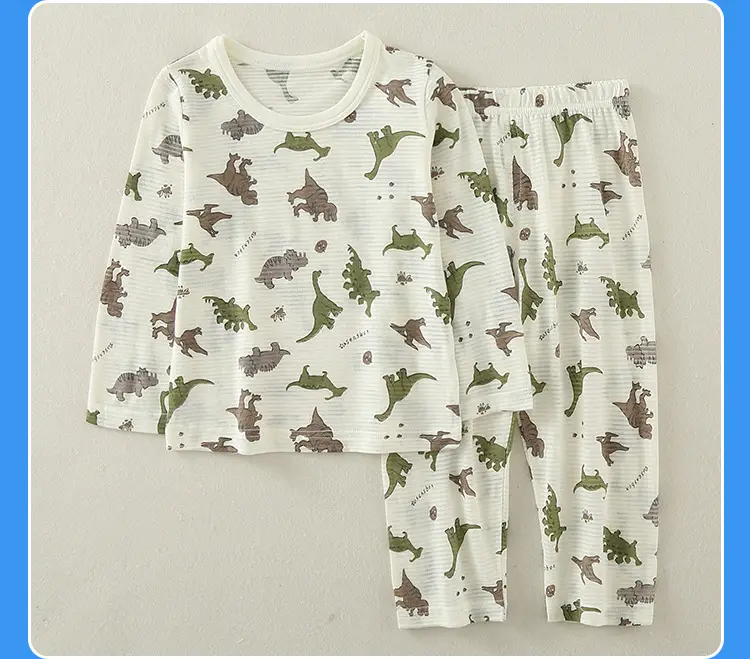 Children's Dinosaur Printed Cotton Pajama Set White — feature 19